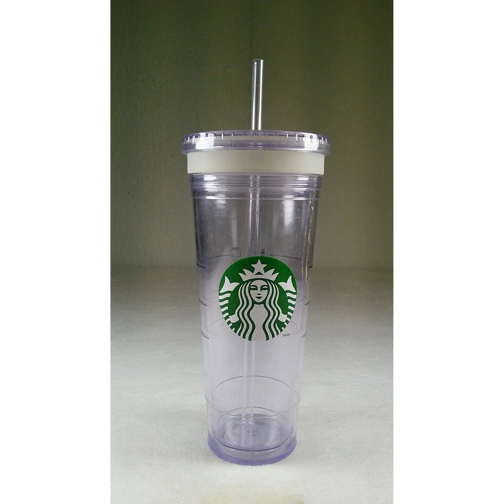 Starbucks 24oz‎ Venti Clear Plastic Reusable Cold Cup Tumbler with Straw 2011
